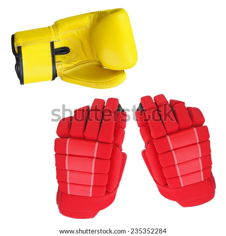 boxing gloves and Hockey glove under the white background