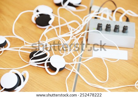 In-ear headphones are on the table