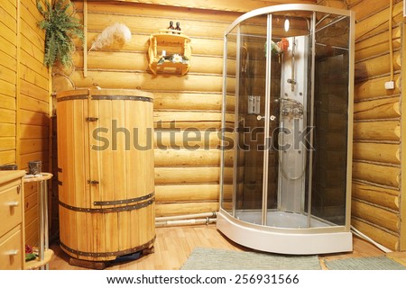 Shower cubicle and cedar barrel