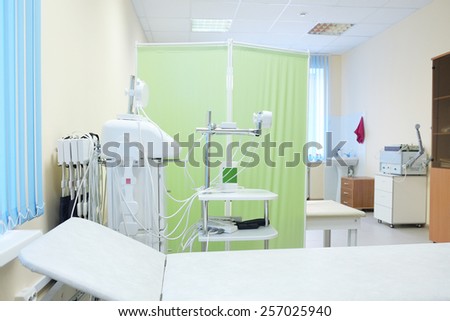 The image of an empty treatment room. Magnetic therapy device
