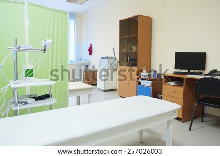 The image of an empty treatment room. Magnetic therapy device