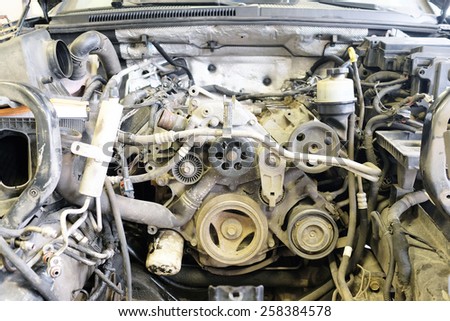 Engine car. Car repair service center