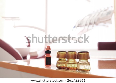 Dentist cabinet, medical bottle