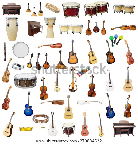 The image of music instruments isolated under the white background