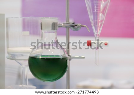 Laboratory equipment. Various glass chemistry lab equipment.