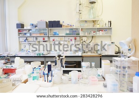 Laboratory glassware in chemical-biological laboratory equipment