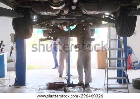 Interior of a car repair station