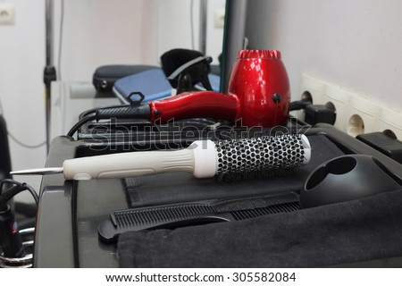 Hairdresser tools in hair salon
