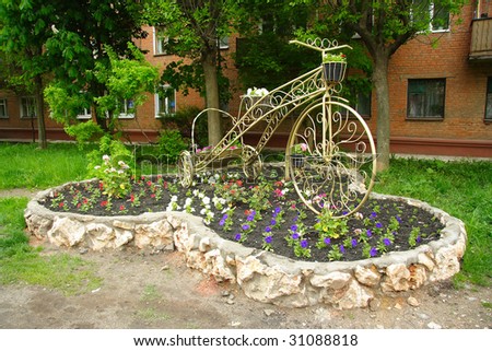 flowerbed in an apartment house  yard