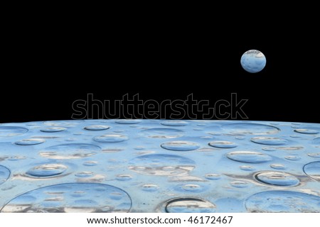 Illustration of blue planet under the dark space. Surface of planet is blurred