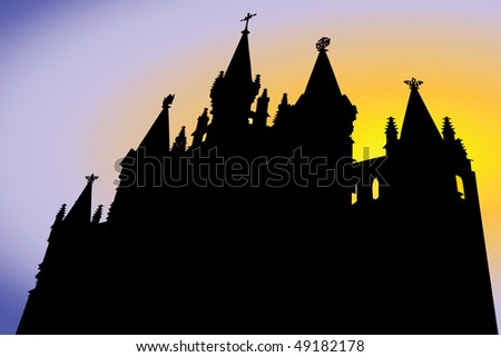 Vector illustration of gothic temple under the sky