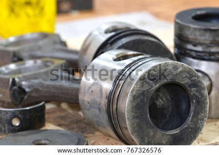 Car engine pistons close up