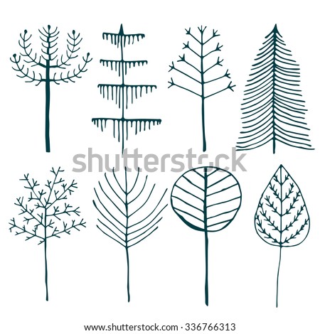 Forest Trees Set. Handdrawn Illustration Of Trees. Vector Illustration