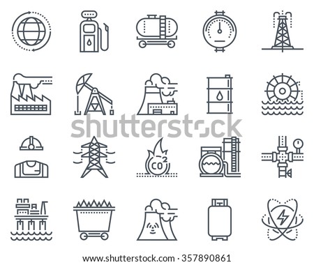 Energy industry icon set suitable for info graphics, websites and print media. Black and white flat line icons.