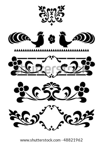 stock vector : black ornate tattoo print with peacocks