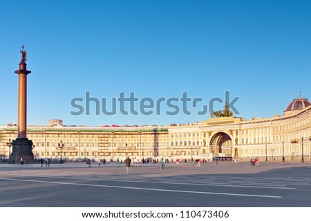 Alexander Column on Palace Square in St. Petersburg. Russia