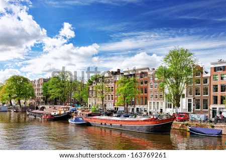 Amsterdam with canal in the downtown, Holland.