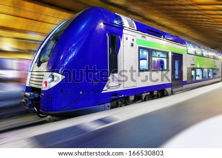 Modern Fast Passenger Train. Motion  effect.