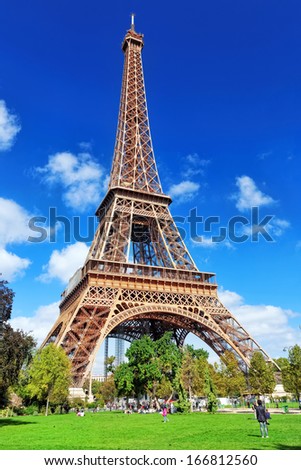 Eiffel Tower view from the Champs de Mars.Paris France Eiffel Tower view from the Champs de Mars.Paris France