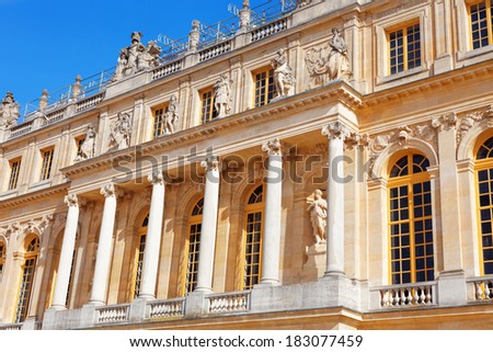 Main entrance of  Versailles, France on september 21, 2013. Palace Versailles was a Royal Chateau-most beautiful palace in France and word.