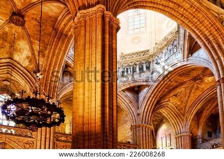 Inside Cathedral. Cathedral of the Holy Cross and Saint Eulalia. Barcelona.Spain