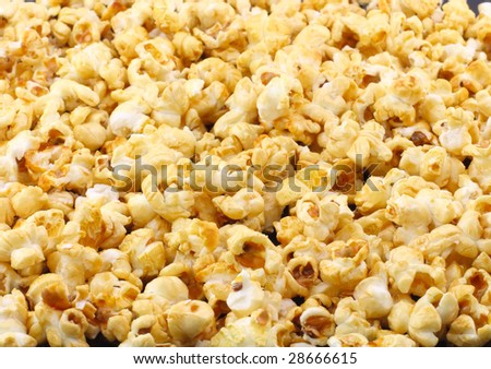 Texture of caramel popcorn. Close-up.