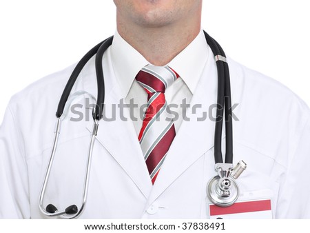 Fragment  medical doctor\'s smock with stethoscope. Isolated.