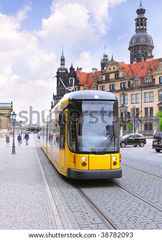 Urban life of Dresden,  Germany . Speed Tram