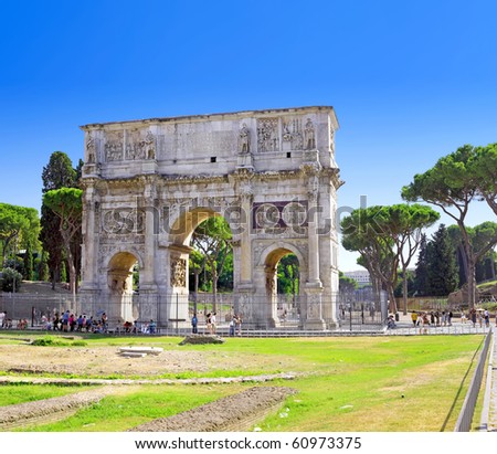 The arch of Constantine at the end of the palatine hill. Rome, Italy.