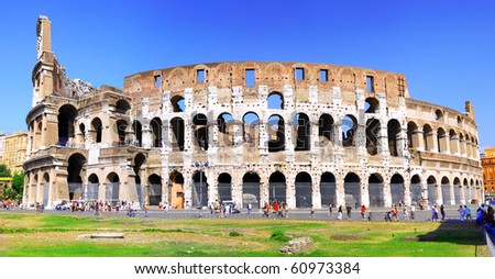 The Colosseum, the world famous landmark in Rome, Italy.Panorama
