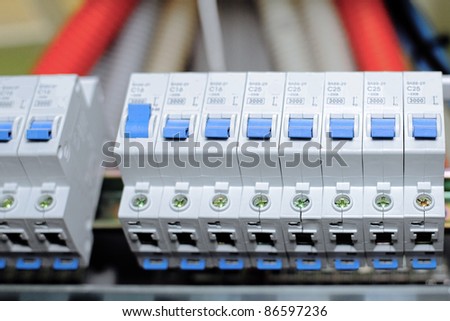Telecommunication equipment, main power switch in a datacenter.