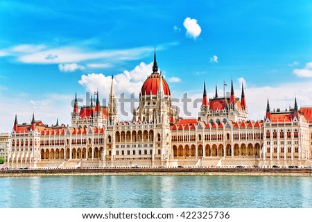 Hungarian Parliament at daytime. Budapest. One of the most beautiful buildings in the Hungarian capital.