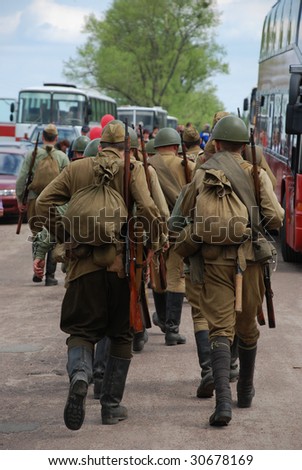 soldiers in soviet  a form with weapon of times of the second world war