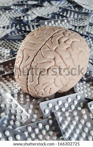 Human brain model with pills