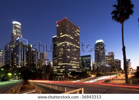 Los Angeles during rush hour at sunset