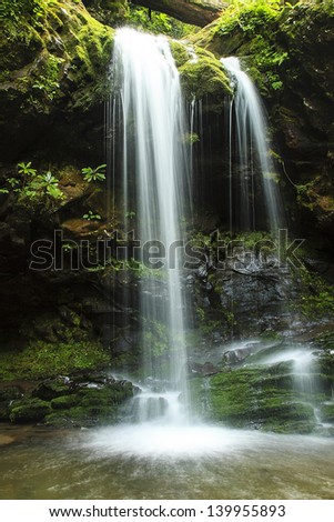 Grotto Falls is a 25 foot waterfall in Great Smoky Mountain National Park, Tennessee, USA