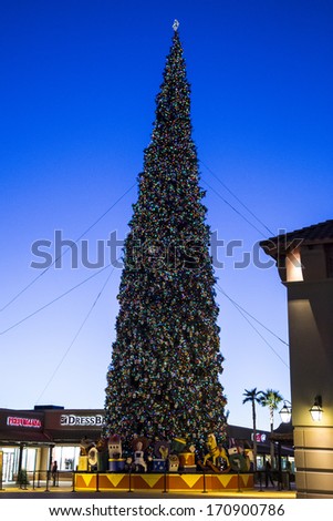 PHOENIX, ARIZONA - JAN 1:  The tallest fresh-cut decorated Christmas tree in America, a 115-foot-high, white fir, located at Outlets at Anthem in Phoenix, Arizona on January 1, 2014.
