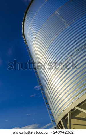 Details of a steel grain bin used in the agricultural industry.