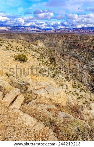 The desert landscape of Southern Utah near La Verkin where the Virgin River Canyon cuts through the landscape.