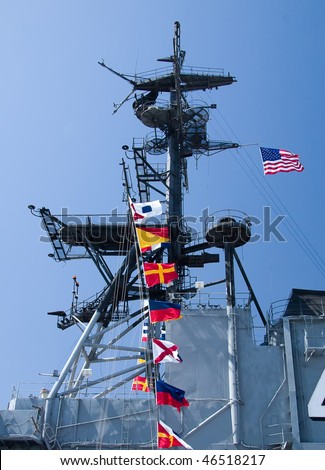 Midway Aircraft Carrier on The Row Of Flags Found On The Uss Midway Aircraft Carrier  Stock Photo