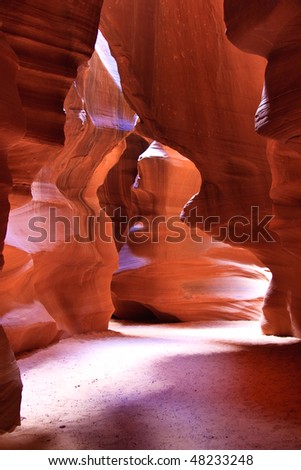 Antelope Canyon has been created over many thousands of years by the forces of water and wind, slowly carving and sculpting the sandstone into forms, textures, and shapes which we observe today.