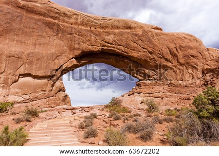 Path to the North Window Arch which is a natural rock feature Arches National Park near Moab, Utah.