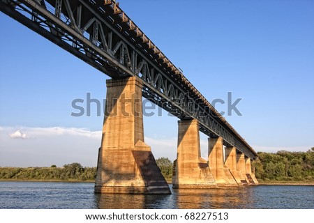 Old iron train bridge over the South Saskatchewan River in Saskatoon, Canada