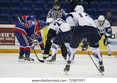 SASKATOON - FEB 2: Western Hockey League (WHL) game featuring the Regina Pats at the Saskatoon Blades. February 2, 2011 in Saskatoon, Canada.