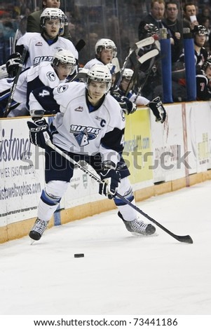 SASKATOON - MARCH 17:  Saskatoon Blades captain Teigan Zahn of the Western Hockey League (WHL). March 17, 2011 in Saskatoon, Canada.