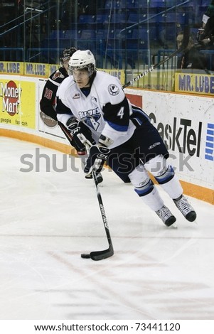 SASKATOON - MARCH 17: Teigan Zahn of the Saskatoon Blades hockey team at Western Hockey League (WHL) game. March 17, 2011 in Saskatoon, Canada.