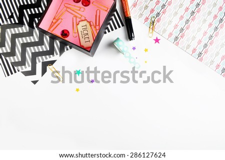 Styled stock photography | Arrow and polka | white desk woman | mock up product |