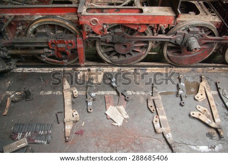 This steam locomotive was disassembled in order to go through restauration process and brought back on tracks in Sofia train depoty in the city of Sofia, Bulgaria, July 11, 2015.