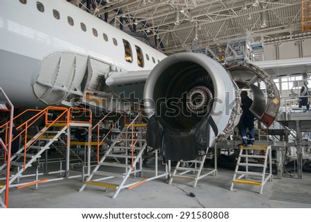 This airplane is disassembled and workers and engineers are seen working during repair and modernisation work in the Lufthansa Technik hangar in Sofia, Bulgaria, May 19, 2014.