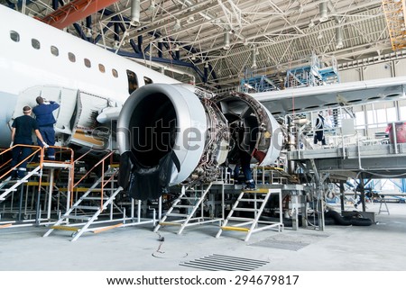 This airplane is disassembled to basic parts and workers and engineers are performing repairs, fixes, modernization and renovation  in the Lufthansa Technik in Sofia, Bulgaria, May 19, 2014.